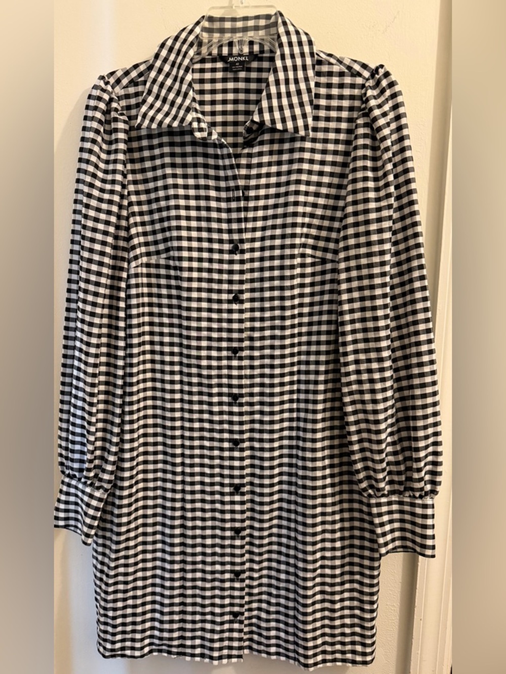 Monki Black and White Gingham Long Sleeve Shirt Dress